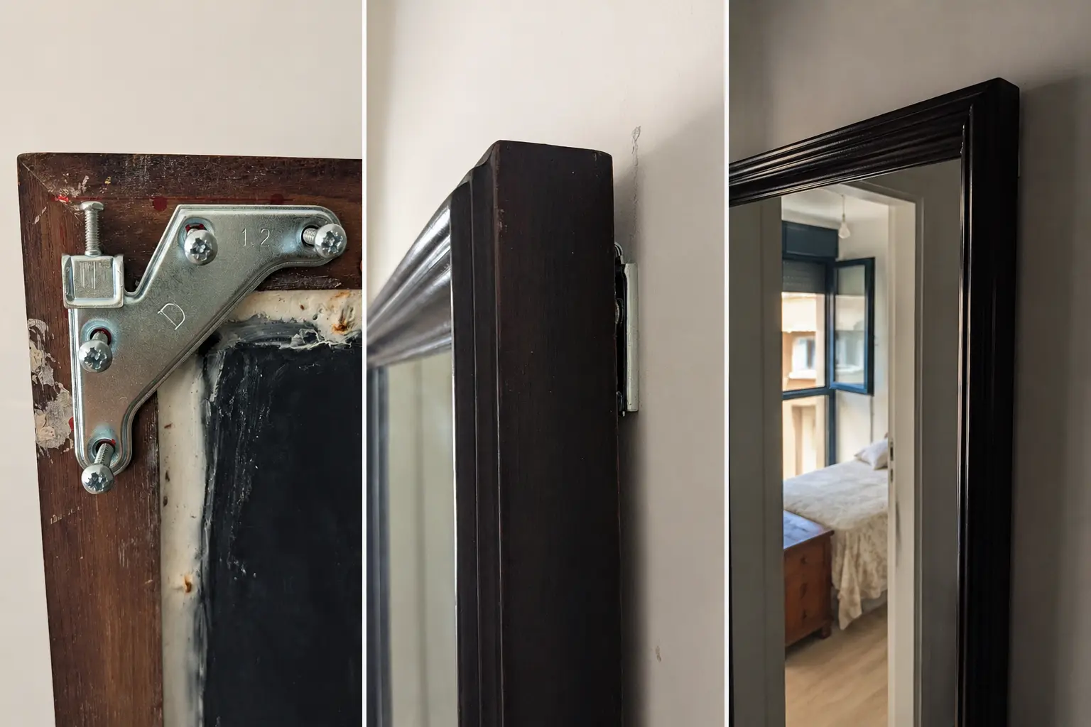 Fijación de espejo pesado en pared de Pladur